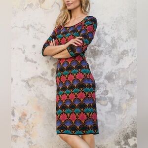 Peruvian Connection Byzantine Knit Sheath Midi Dress Sz M